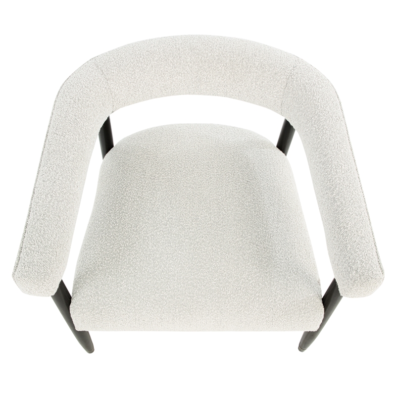 Quinn Arm Chair in Ivory Boucle Fabric with Mid-century Space Black Wood Frame