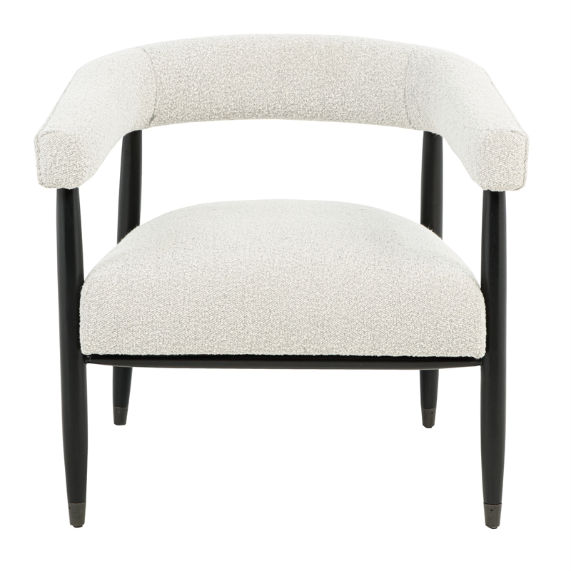 Quinn Arm Chair in Ivory Boucle Fabric with Mid-century Space Black Wood Frame