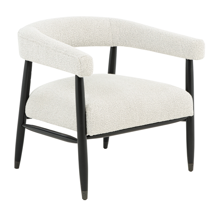 Quinn Arm Chair in Ivory Boucle Fabric with Mid-century Space Black Wood Frame