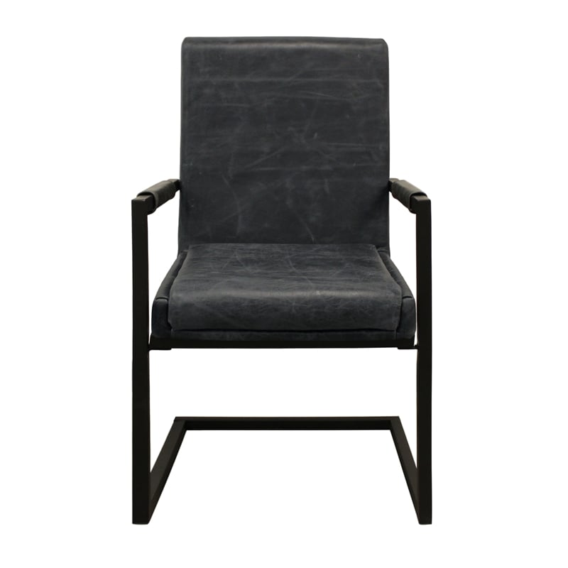 Wendy Arm Chair in Modern Antique Black Leather 2-Piece Set with Iron Base
