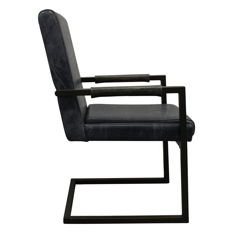 Wendy Arm Chair in Modern Antique Black Leather 2-Piece Set with Iron Base