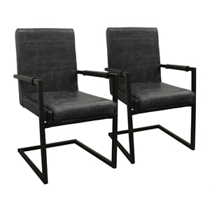 Wendy Arm Chair in Modern Antique Black Leather 2-Piece Set with Iron Base