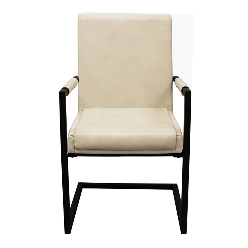 Wendy Arm Chair in Modern Ivory Leather 2-Piece Set with Wrought Iron Base