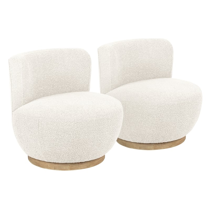 Maya Occasional Swivel Chair 2-Piece Set in Modern Ivory Boucle Fabric