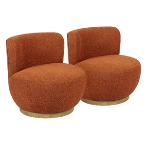 Maya Occasional Swivel Chair 2-Piece Set in Modern Rust Boucle Fabric