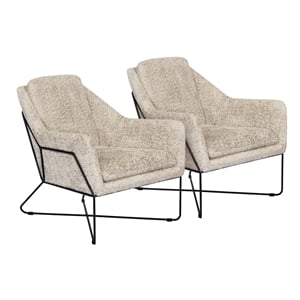 Emilia Lounge Chair 2-Piece Set in Modern Beige Boucle Fabric