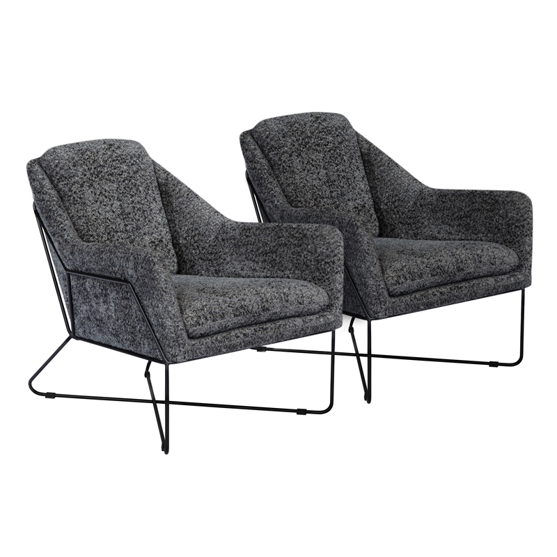 Emilia Lounge Chair 2-Piece Set in Modern Charcoal Blue Boucle Fabric