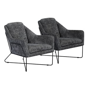 Emilia Lounge Chair 2-Piece Set in Modern Charcoal Blue Boucle Fabric