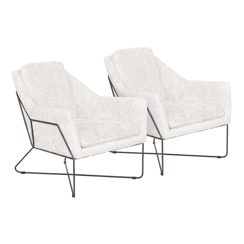 Emilia Lounge Chair 2-Piece Set in Modern Ivory Boucle Fabric
