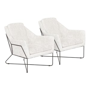 Emilia Lounge Chair 2-Piece Set in Modern Ivory Boucle Fabric