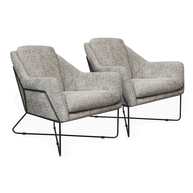 Emilia Lounge Chair 2-Piece Set in Modern Silver Boucle Fabric