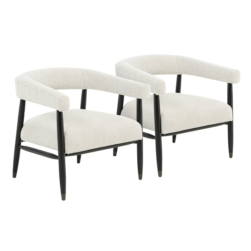 Quinn Arm Chair 2-Piece Set in Mid-Century Ivory Boucle Fabric