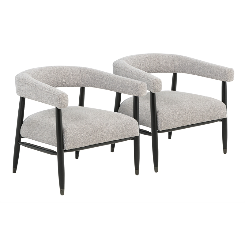 Quinn Arm Chair 2-Piece Set in Mid-Century Silver Boucle Fabric