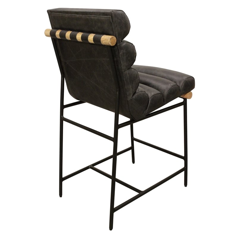 Layla Counter Height Stool in Modern Antique Black Authentic Leather