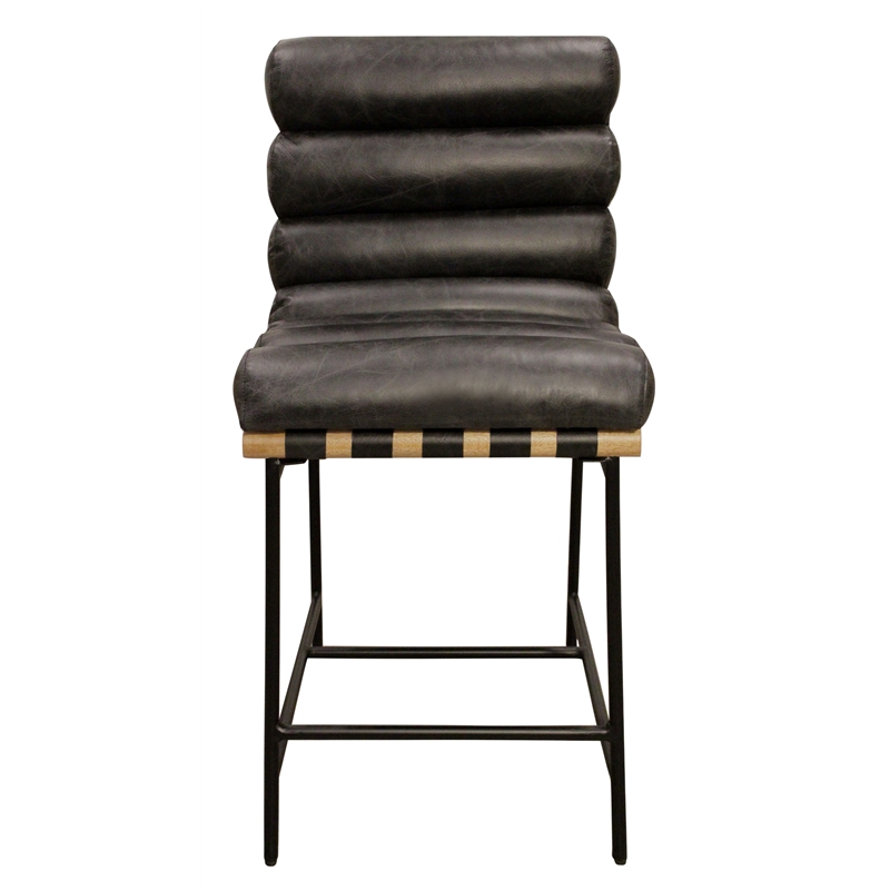 Layla Counter Height Stool in Modern Antique Black Authentic Leather