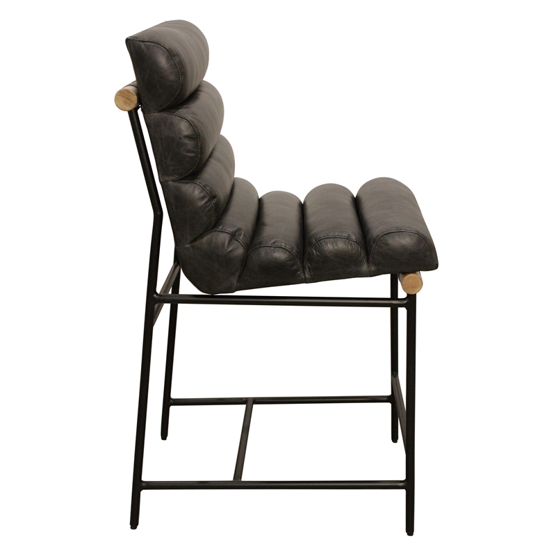 Layla Counter Height Stool in Modern Antique Black Authentic Leather