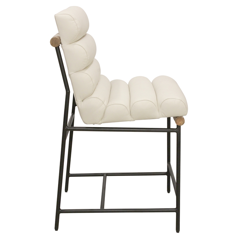 Layla Counter Height Stool in Modern Ivory Authentic Leather on Metal Frame