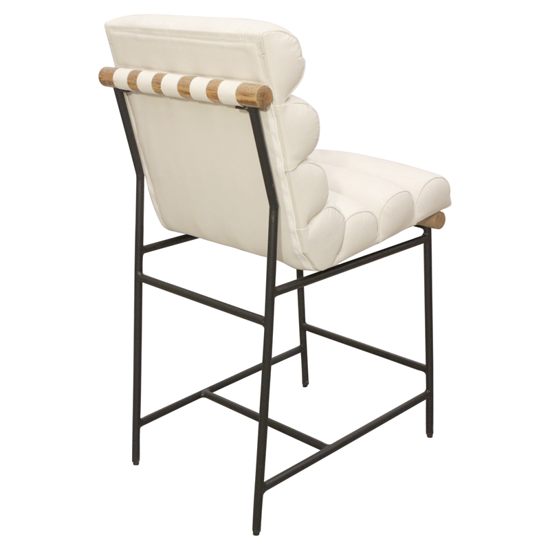 Layla Counter Height Stool in Modern Ivory Authentic Leather on Metal Frame