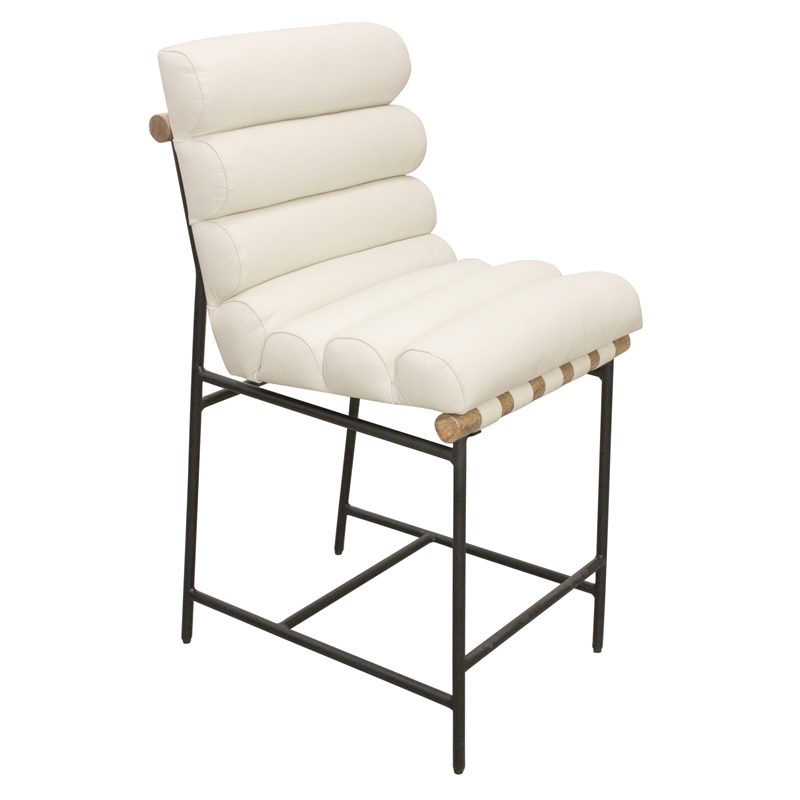 Layla Counter Height Stool in Modern Ivory Authentic Leather on Metal Frame