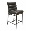 Layla Bar Height Stool in Modern Antique Black Authentic Leather on Metal Frame