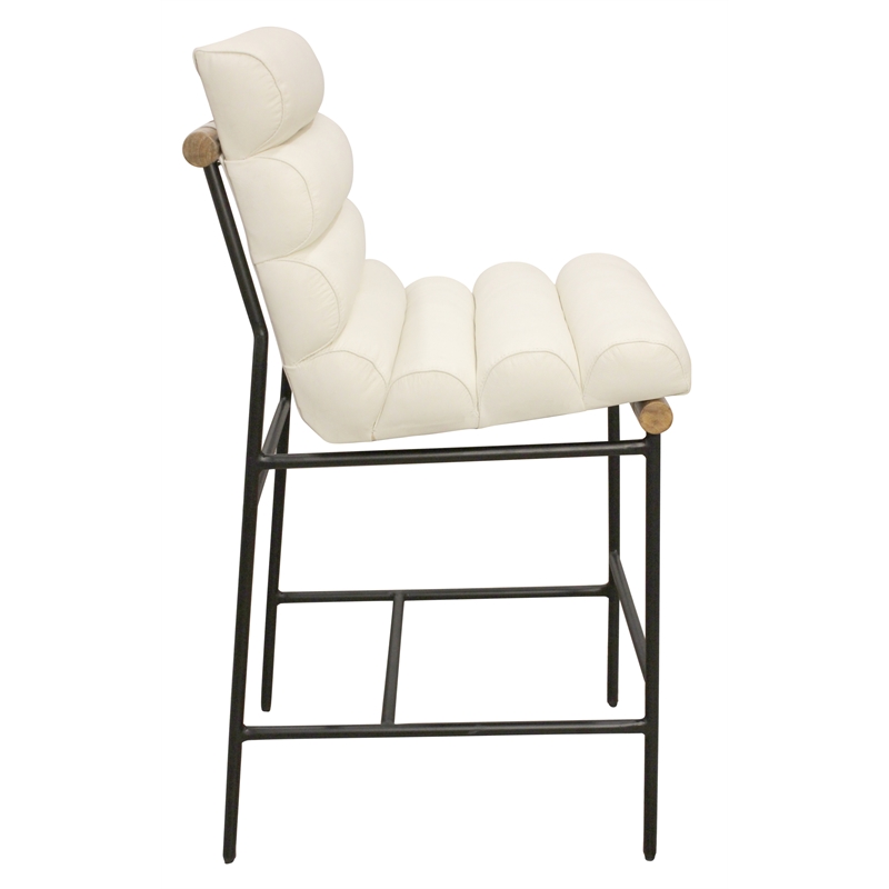 Layla Bar Height Stool in Modern Ivory Authentic Leather on Metal Frame