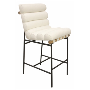 Layla Bar Height Stool in Modern Ivory Authentic Leather on Metal Frame