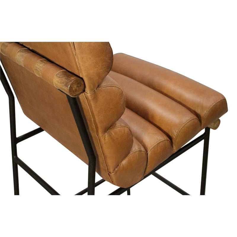 Layla Counter Height Stool in Modern Tan Authentic Leather on Metal Frame