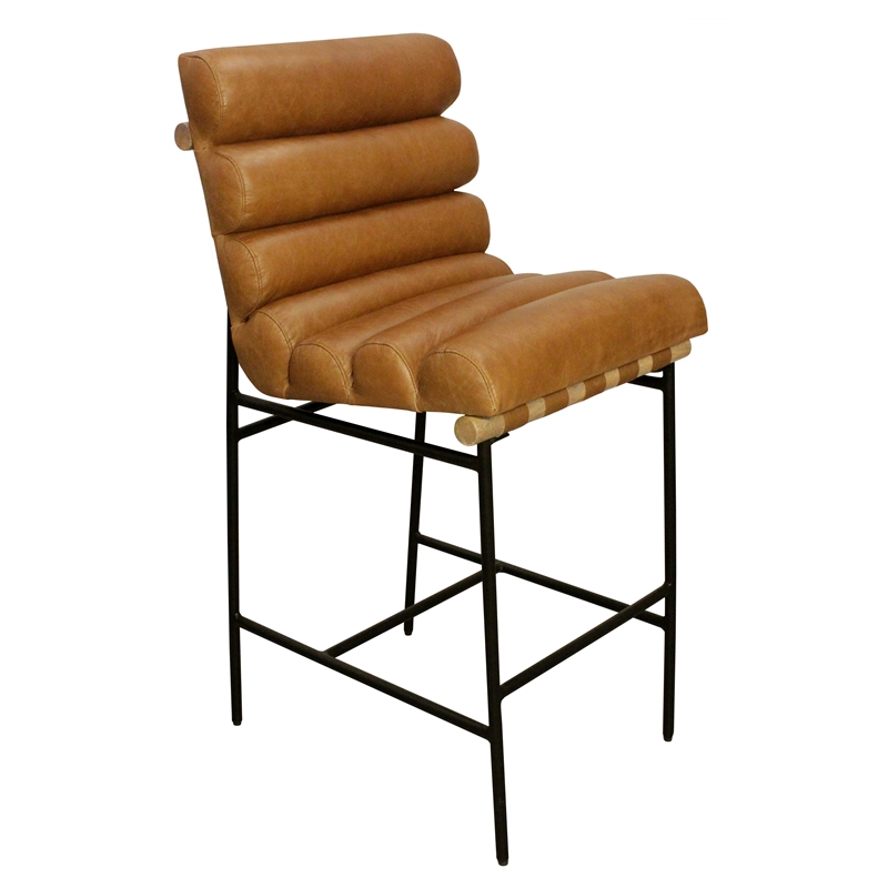 Layla Bar Height Stool in Modern Tan Authentic Leather on Metal Frame