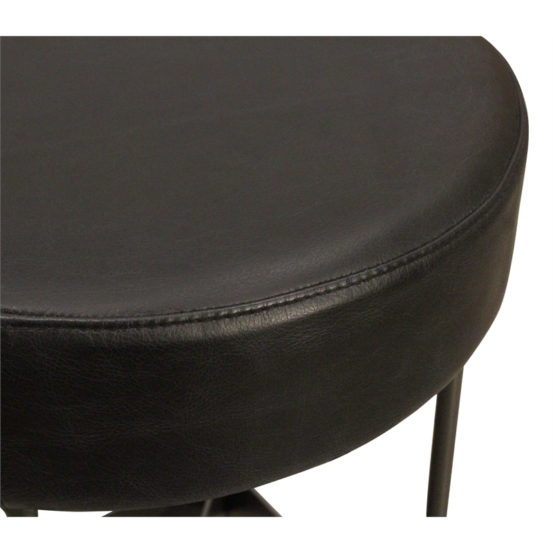 Emmett Bar Height Stool in Modern Antique Black Authentic Leather on Metal Frame