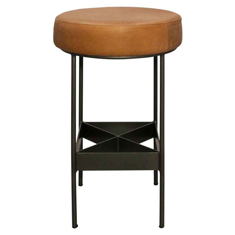 Emmett Bar Height Stool in Modern Tan Authentic Leather on Metal Frame