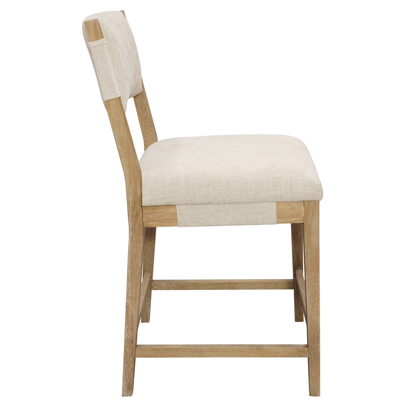 Clara Counter Height Stool in Contemporary Beige Linen Fabric on Solid Wood