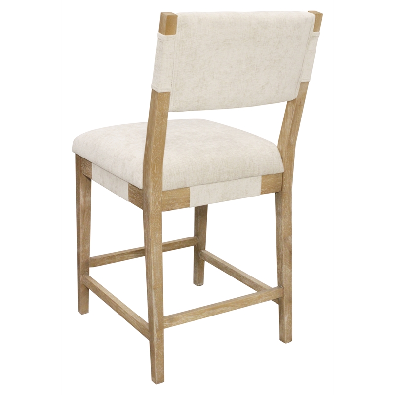 Clara Counter Height Stool in Contemporary Beige Linen Fabric on Solid Wood