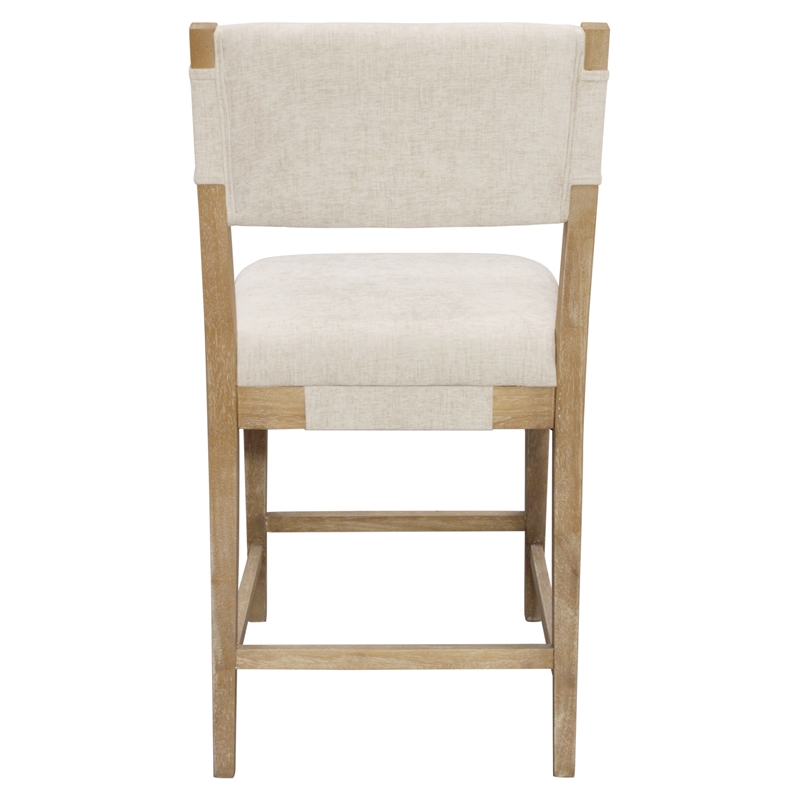 Clara Counter Height Stool in Contemporary Beige Linen Fabric on Solid Wood