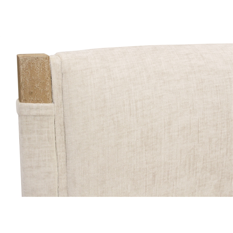 Clara Counter Height Stool in Contemporary Beige Linen Fabric on Solid Wood