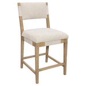 Clara Counter Height Stool in Contemporary Beige Linen Fabric on Solid Wood