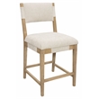 Clara Counter Height Stool in Contemporary Beige Linen Fabric on Solid Wood