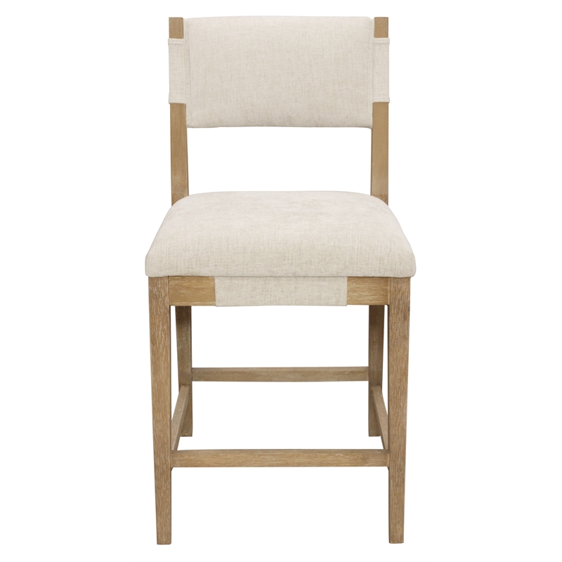 Clara Counter Height Stool in Contemporary Beige Linen Fabric on Solid Wood