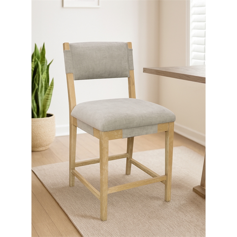 Clara Counter Height Stool in Contemporary Slate Gray Linen Fabric on Solid Wood