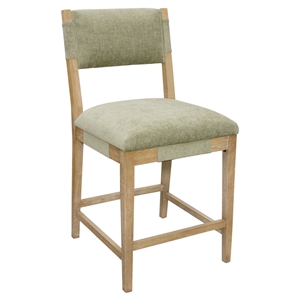 Clara Counter Height Stool in Contemporary Leaf Green Linen Fabric on Solid Wood