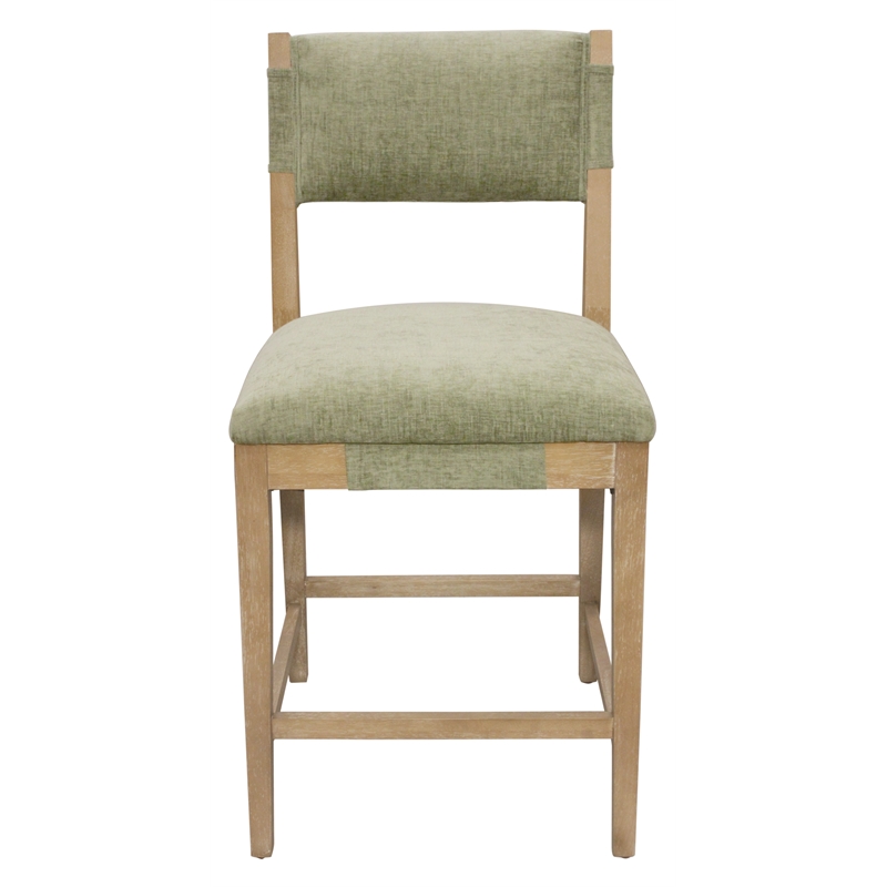 Clara Counter Height Stool in Contemporary Leaf Green Linen Fabric on Solid Wood