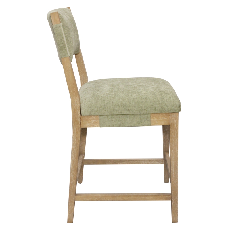 Clara Counter Height Stool in Contemporary Leaf Green Linen Fabric on Solid Wood