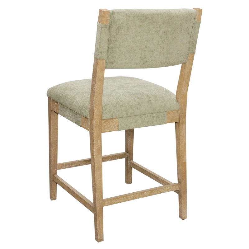 Clara Counter Height Stool in Contemporary Leaf Green Linen Fabric on Solid Wood