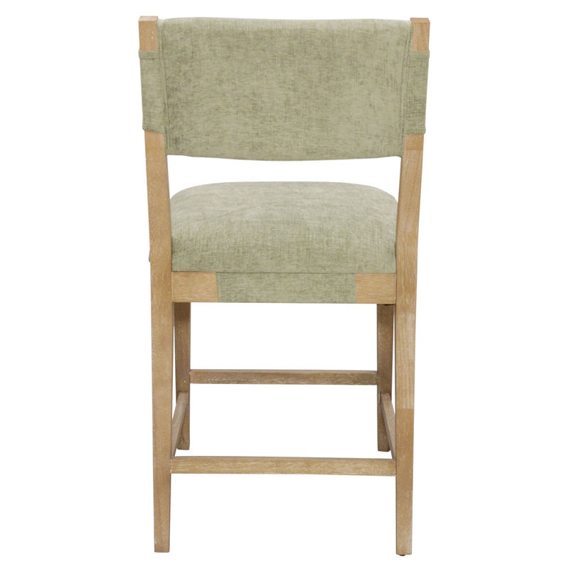 Clara Counter Height Stool in Contemporary Leaf Green Linen Fabric on Solid Wood