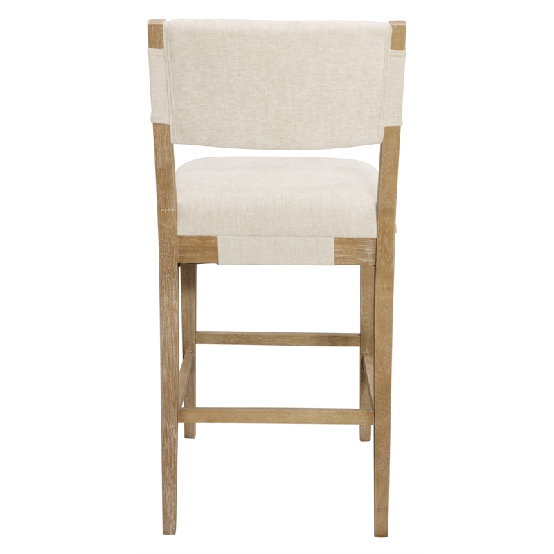 Clara Bar Height Stool in Contemporary Beige Linen Fabric on Solid Wood