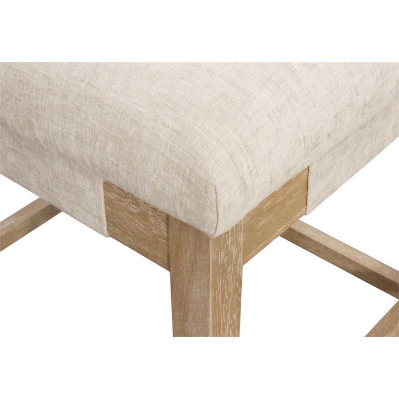 Clara Bar Height Stool in Contemporary Beige Linen Fabric on Solid Wood