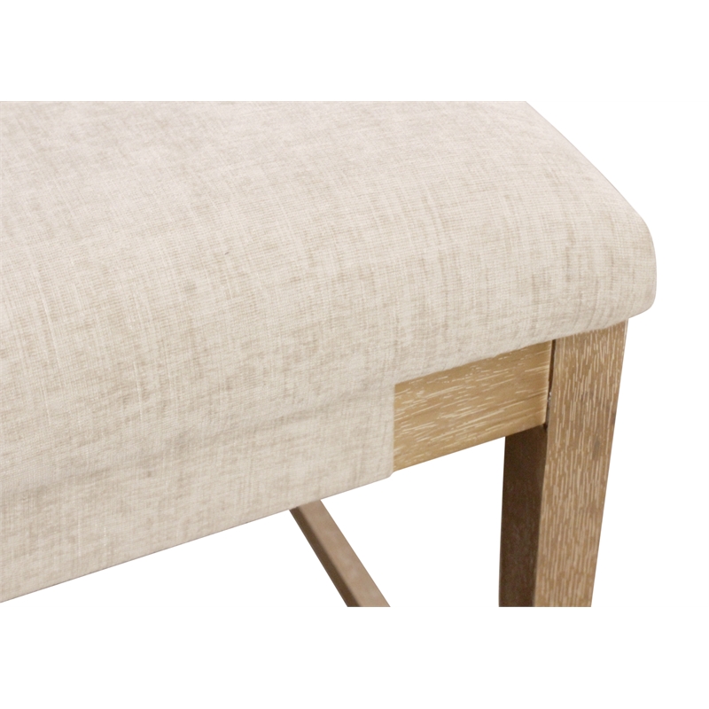 Clara Bar Height Stool in Contemporary Beige Linen Fabric on Solid Wood
