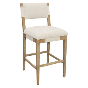 Clara Bar Height Stool in Contemporary Beige Linen Fabric on Solid Wood
