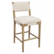 Clara Bar Height Stool in Contemporary Beige Linen Fabric on Solid Wood