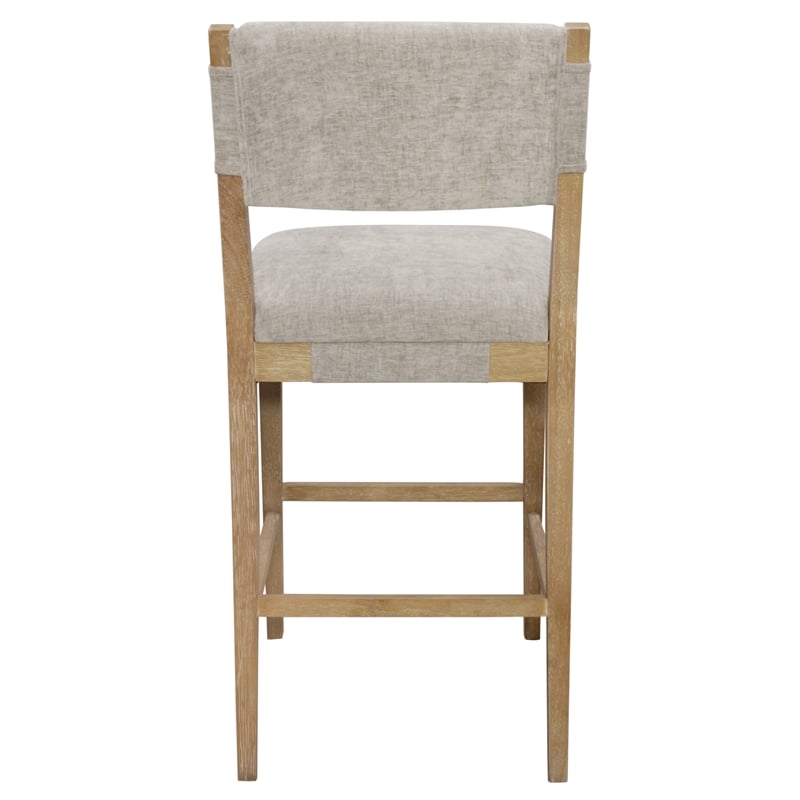 Clara Bar Height Stool in Contemporary Slate Gray Linen Fabric on Solid Wood