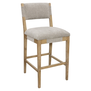 Clara Bar Height Stool in Contemporary Slate Gray Linen Fabric on Solid Wood